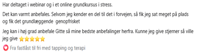 Anbefaling af Gitte Lassen efter deltagelse på forløb Fra overvældelse til indre ro