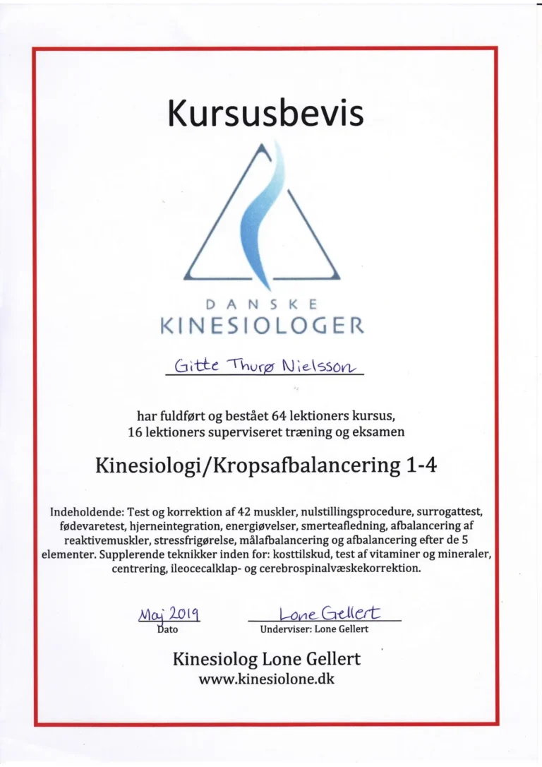 Kursuscertifikat Gitte Lassen