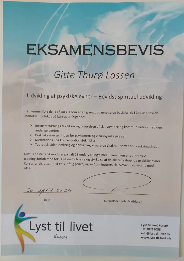 Kursuscertifikat Gitte Lassen
